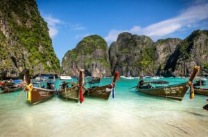 Longboats on Koh Phi Phi beach